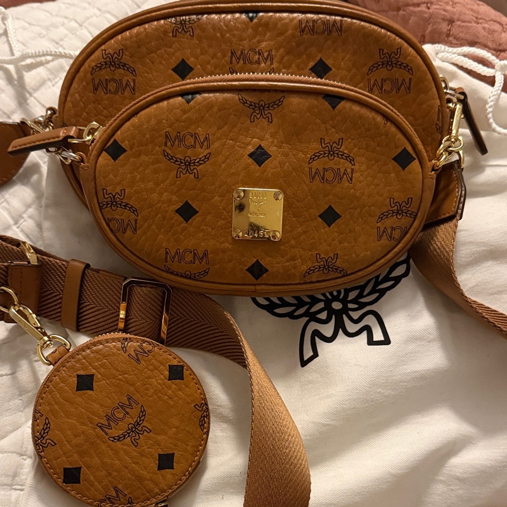 MCM Tan Crossbody Bag with Coin Pouch